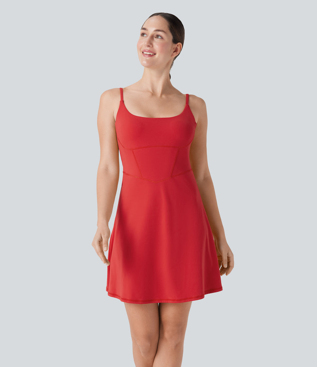 Plush Corset Backless 2-in-1 Mini Casual Dress with Side Pocket-Longer Length — Mars Red — view 3