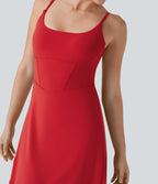 Plush Corset Backless 2-in-1 Mini Casual Dress with Side Pocket-Longer Length — Mars Red — view 6