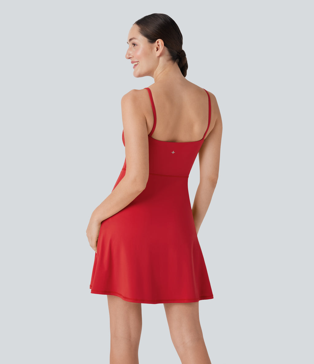 Plush Corset Backless 2-in-1 Mini Casual Dress with Side Pocket-Longer Length — Mars Red — view 2