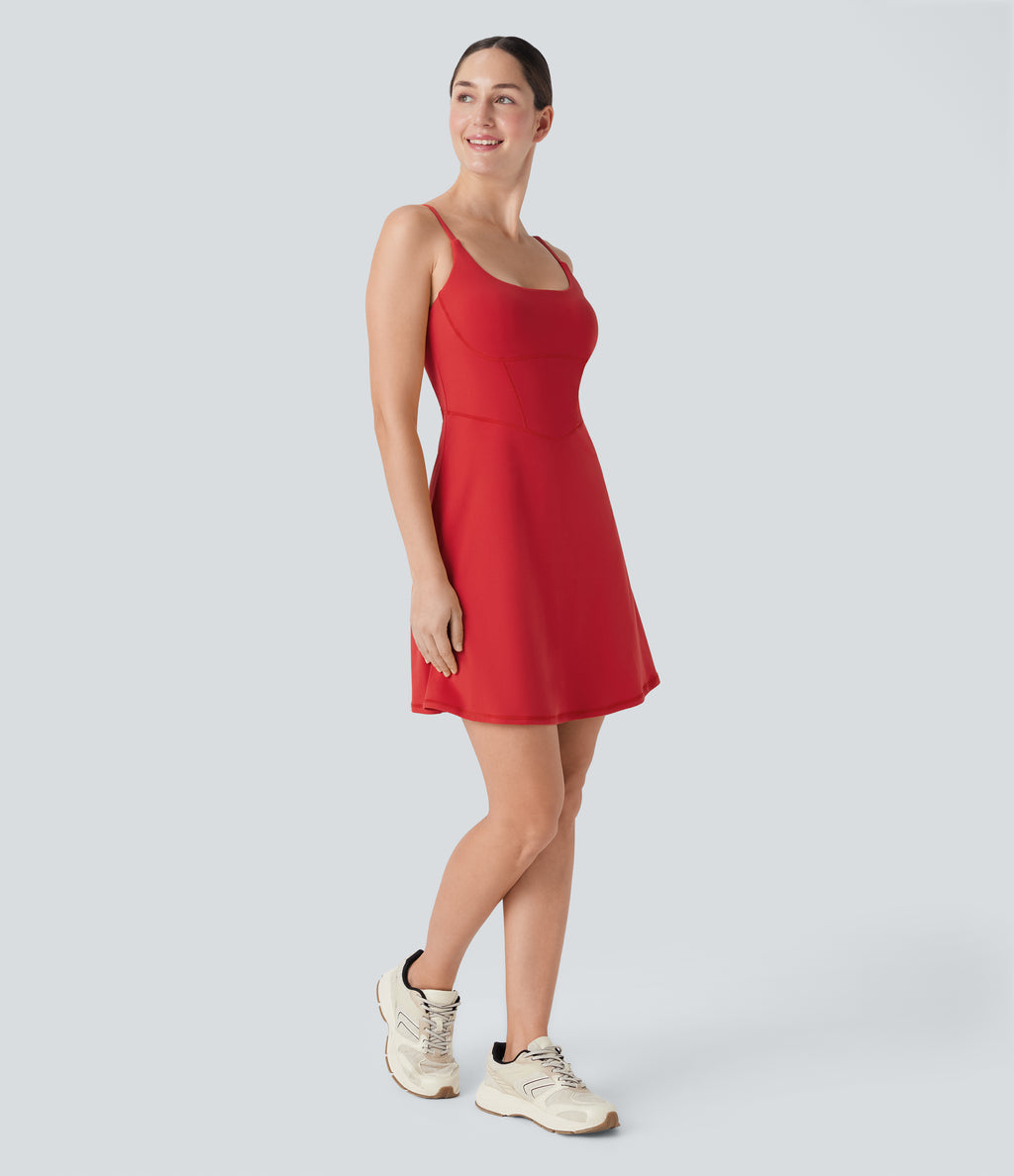 Plush Corset Backless 2-in-1 Mini Casual Dress with Side Pocket-Longer Length — Mars Red — view 7