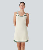 Backless Colour Block Mini Casual Jumper Knit Dress — Light Beige — view 1