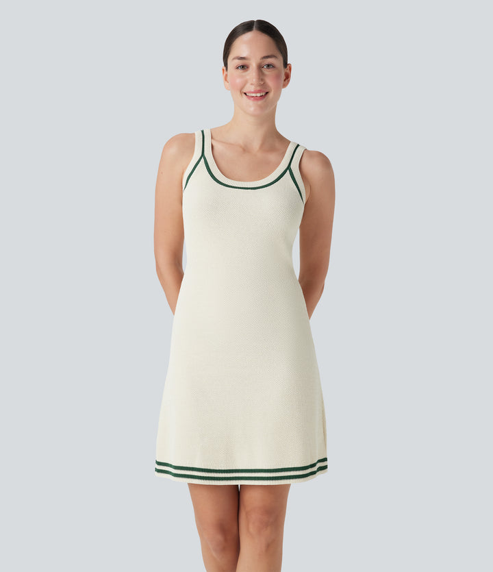 Backless Colour Block Mini Casual Jumper Knit Dress — Light Beige — view 1