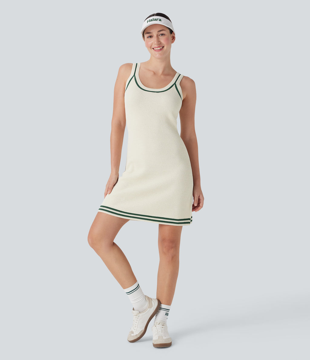Backless Colour Block Mini Casual Jumper Knit Dress — Light Beige — view 6