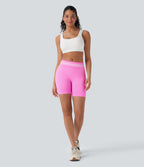 OneForm Seamless Flow Foldover High Waisted Color Block Workout Biker Shorts — Soft Light Purple — view 8