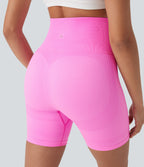 OneForm Seamless Flow Foldover High Waisted Color Block Workout Biker Shorts — Soft Light Purple — view 5