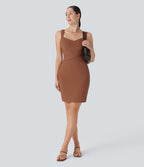 Backless Bodycon Mini Casual Dress — Rust Red — view 6
