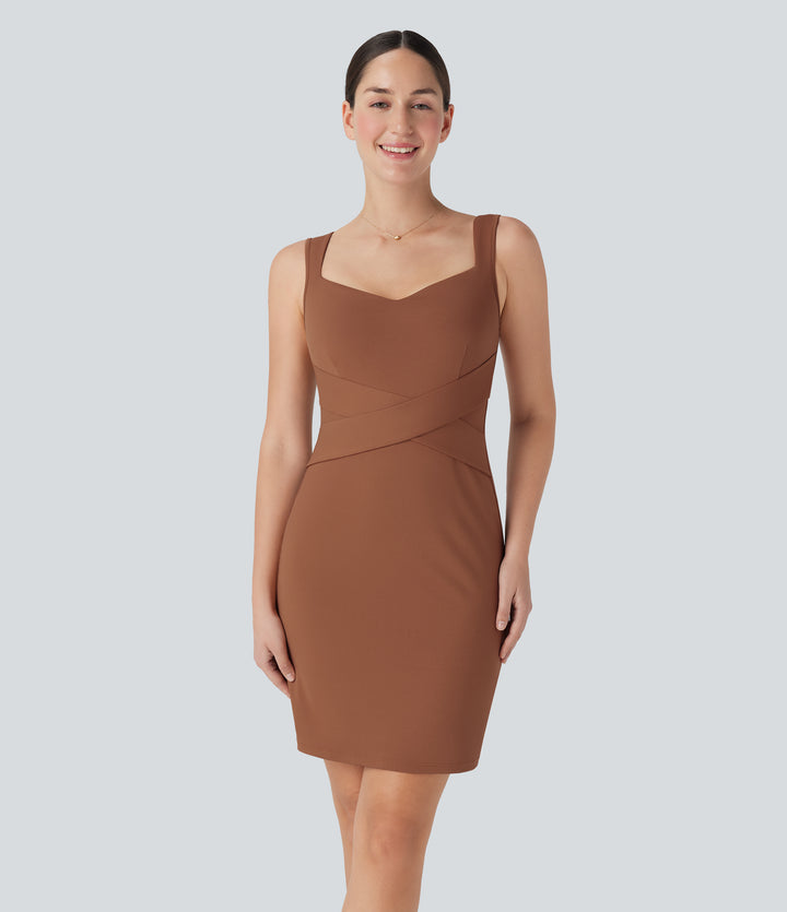 Backless Bodycon Mini Casual Dress — Rust Red — view 1