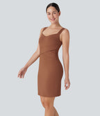 Backless Bodycon Mini Casual Dress — Rust Red — view 3
