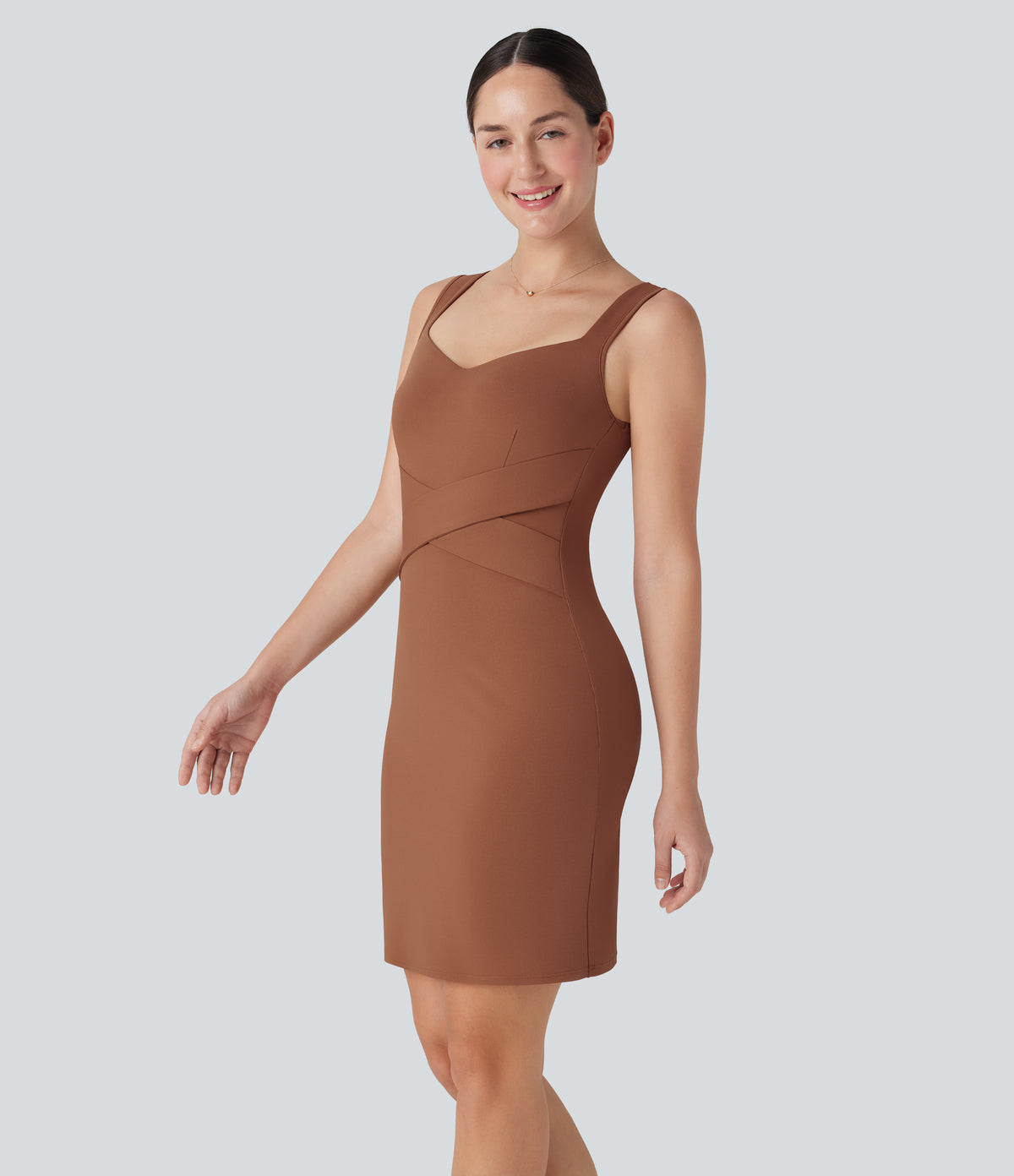 Backless Bodycon Mini Casual Dress — Rust Red — view 3