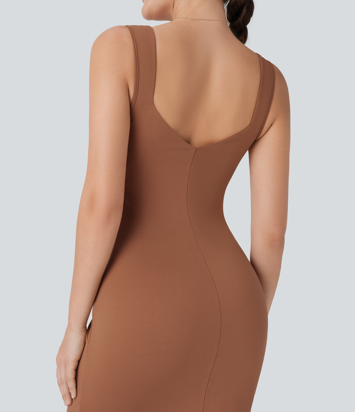 Backless Bodycon Mini Casual Dress — Rust Red — view 4