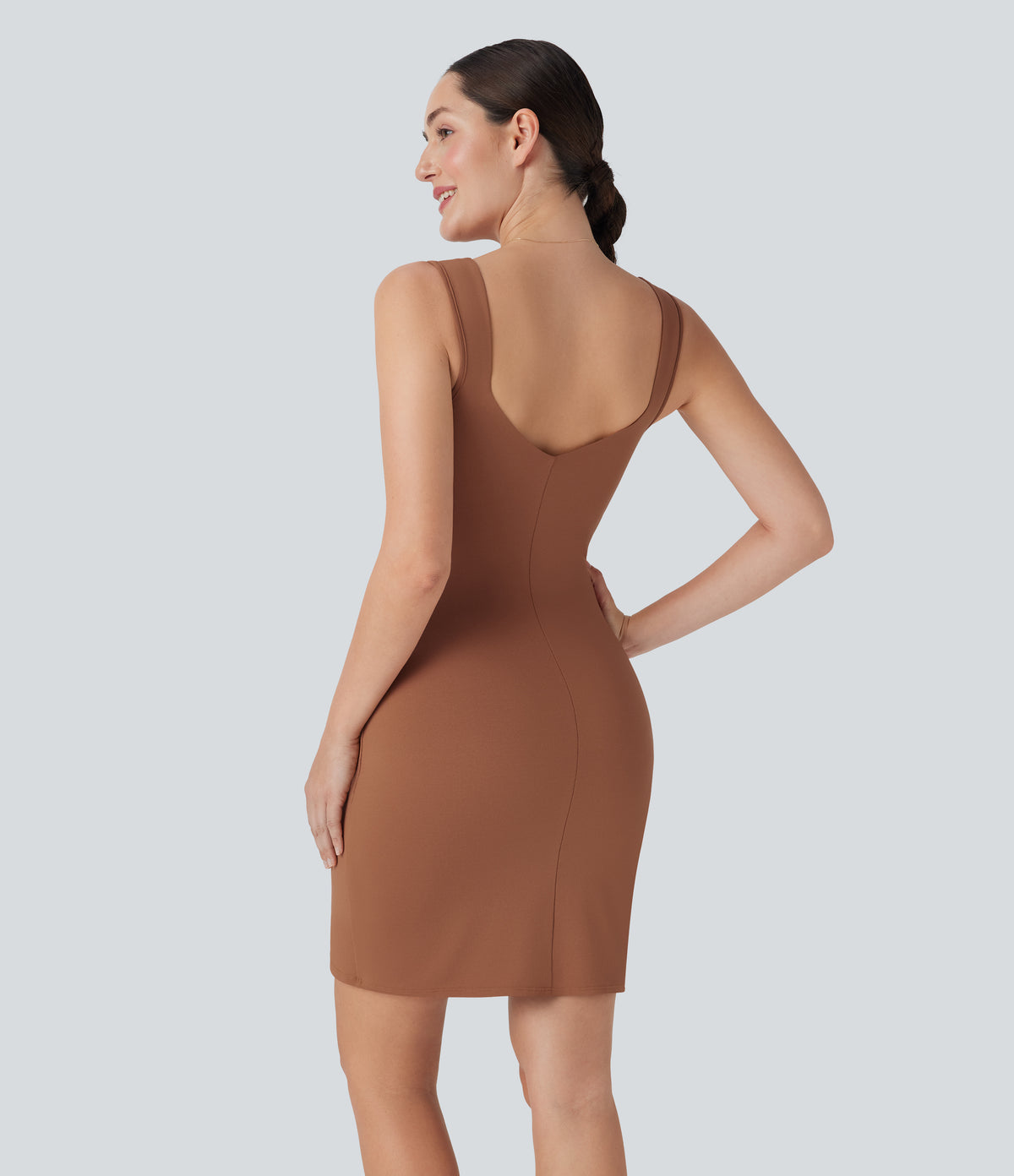 Backless Bodycon Mini Casual Dress — Rust Red — view 2