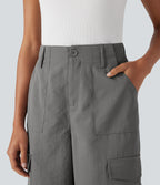 High Waisted Travel Cargo Trousers with Multiple Pockets — Brushed Nickel — view 4