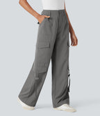 High Waisted Travel Cargo Trousers with Multiple Pockets — Brushed Nickel — view 3