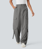 High Waisted Travel Cargo Trousers with Multiple Pockets — Brushed Nickel — view 1