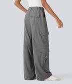 High Waisted Travel Cargo Trousers with Multiple Pockets — Brushed Nickel — view 2