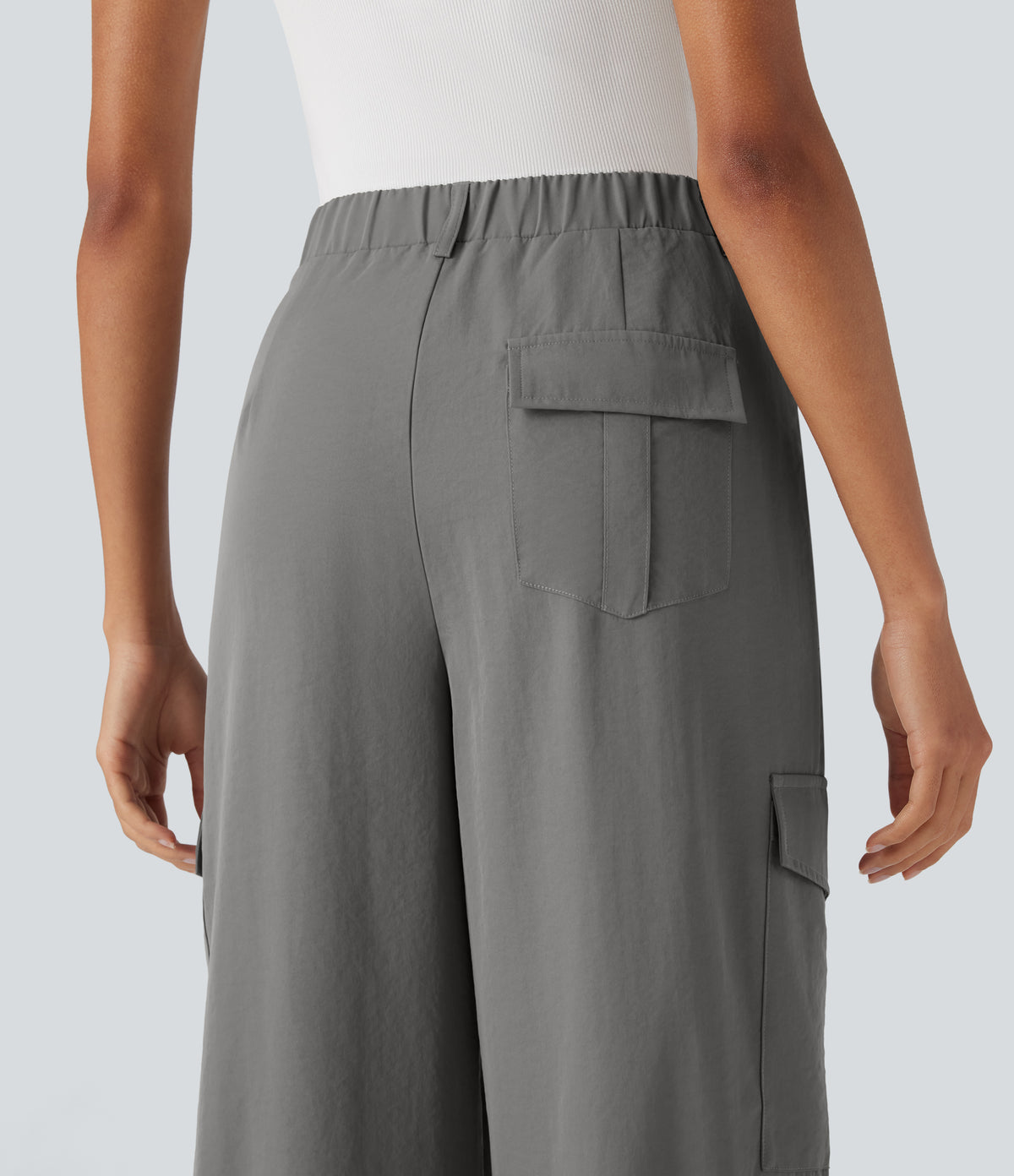High Waisted Travel Cargo Trousers with Multiple Pockets — Brushed Nickel — view 5