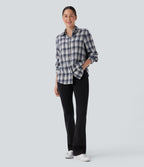 Collared Long Sleeve Button Plaid Casual Shirt — Blue Grey Plaid — view 8