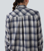 Collared Long Sleeve Button Plaid Casual Shirt — Blue Grey Plaid — view 5