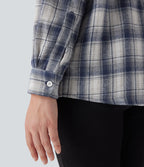 Collared Long Sleeve Button Plaid Casual Shirt — Blue Grey Plaid — view 6