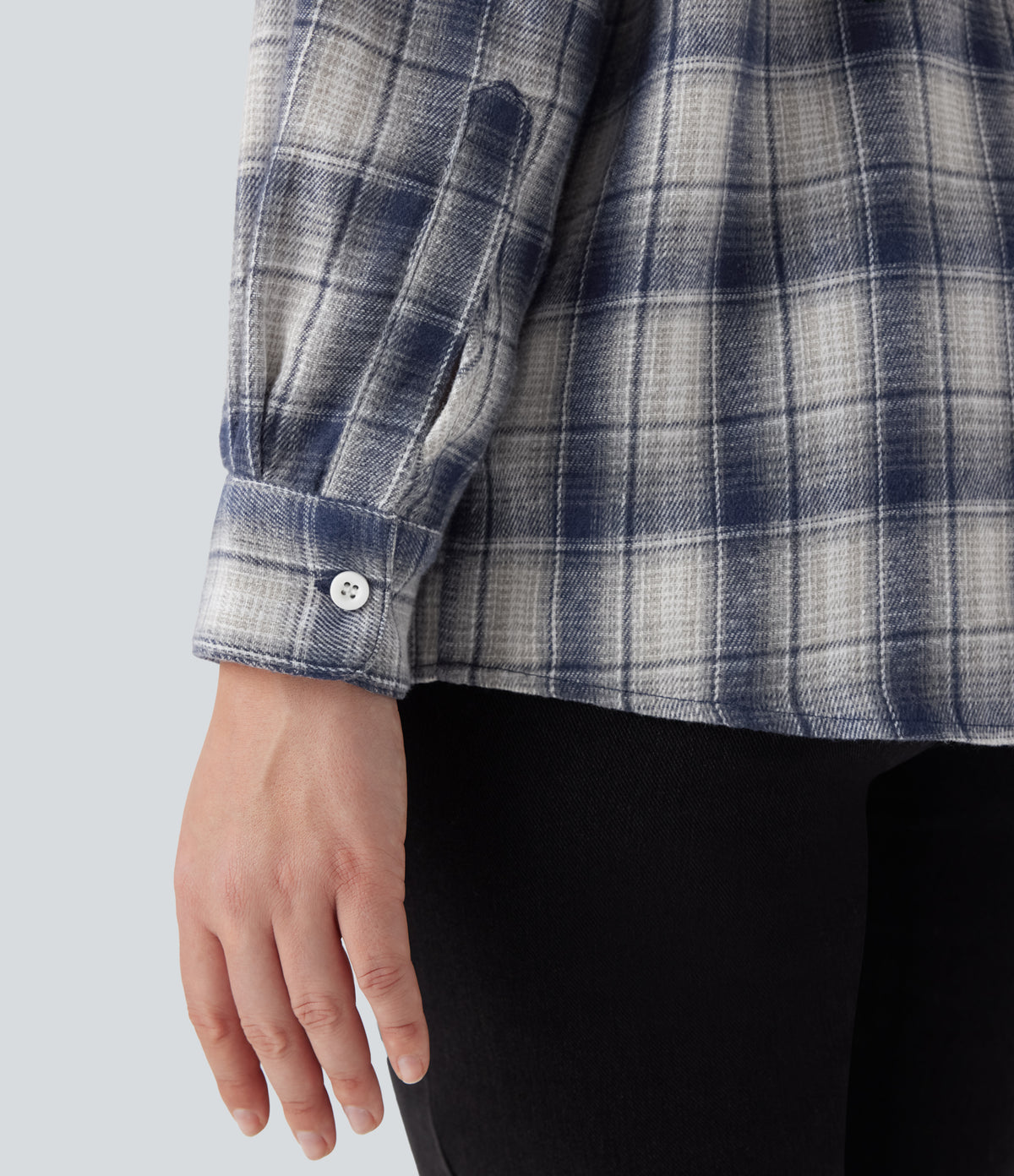 Collared Long Sleeve Button Plaid Casual Shirt — Blue Grey Plaid — view 6