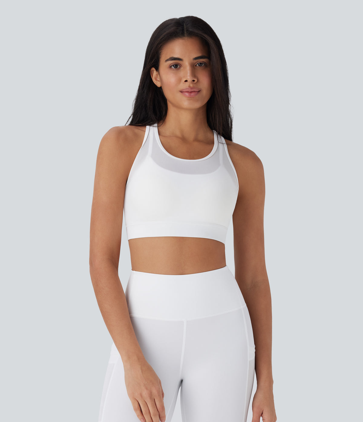 SpeedWave Medium Support Racerback Contrast Mesh Quick Dry Training Sports Bra A-D Cups — White — view 2