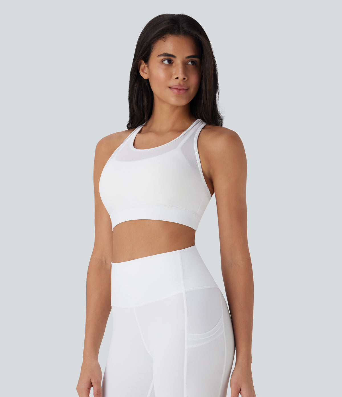 SpeedWave Medium Support Racerback Contrast Mesh Quick Dry Training Sports Bra A-D Cups — White — view 3