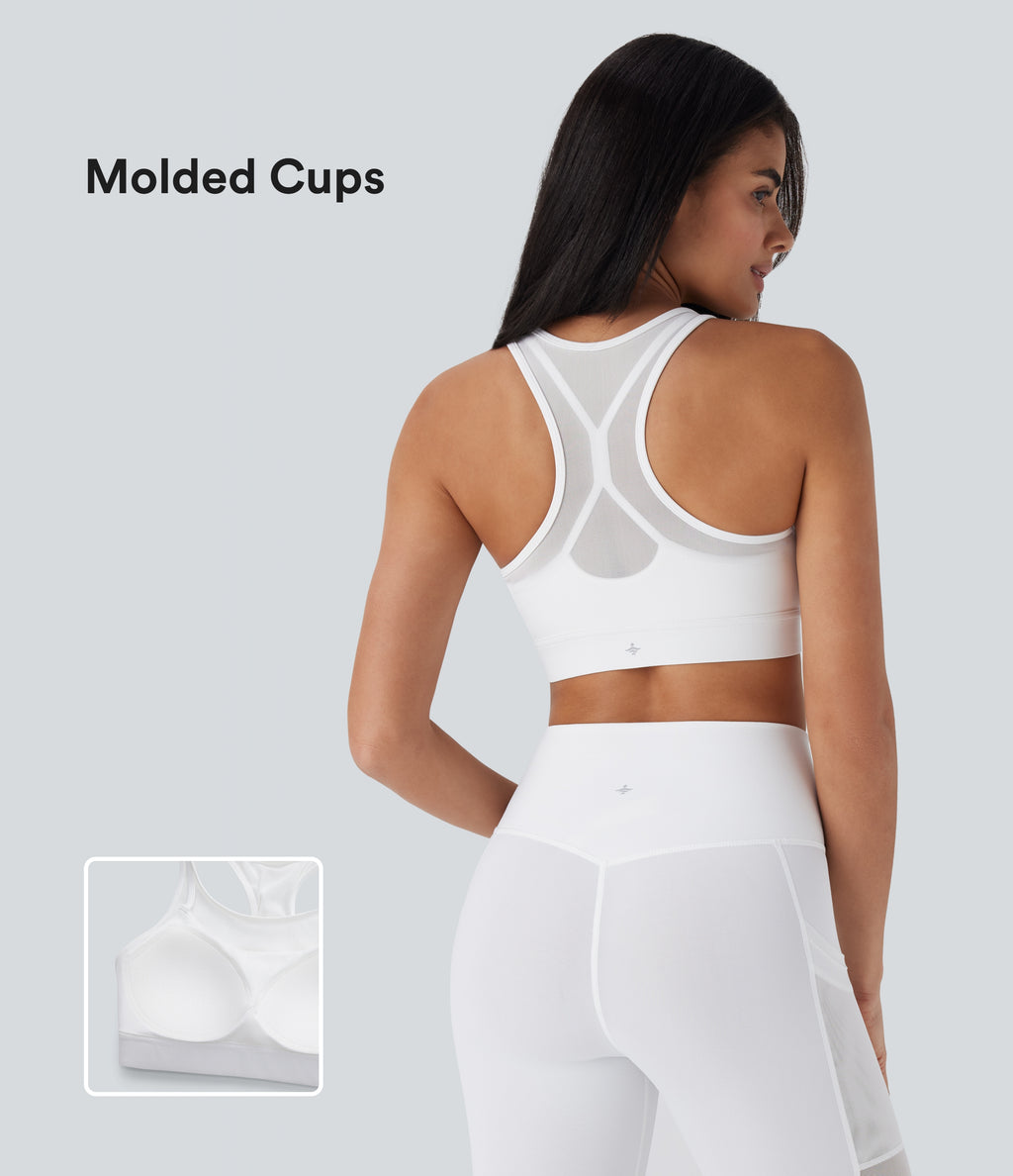 SpeedWave Medium Support Racerback Contrast Mesh Quick Dry Training Sports Bra A-D Cups — White — view 1
