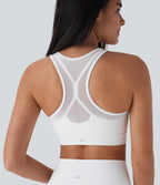 SpeedWave Medium Support Racerback Contrast Mesh Quick Dry Training Sports Bra A-D Cups — White — view 4