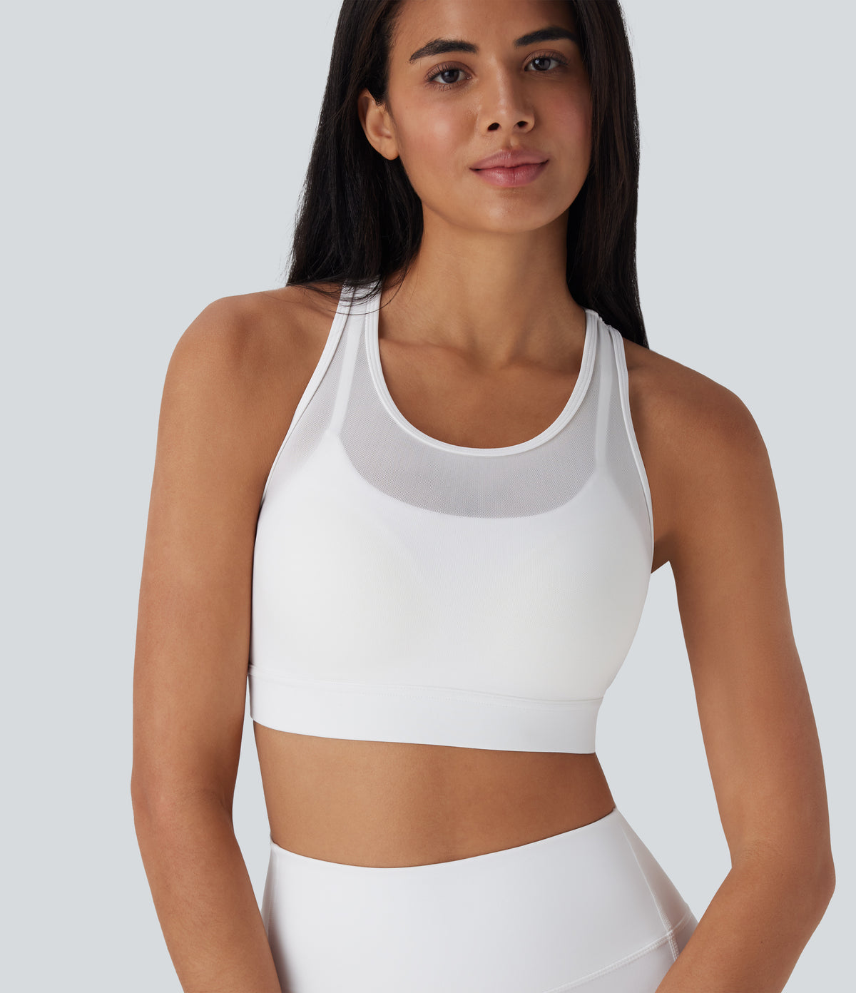SpeedWave Medium Support Racerback Contrast Mesh Quick Dry Training Sports Bra A-D Cups — White — view 5