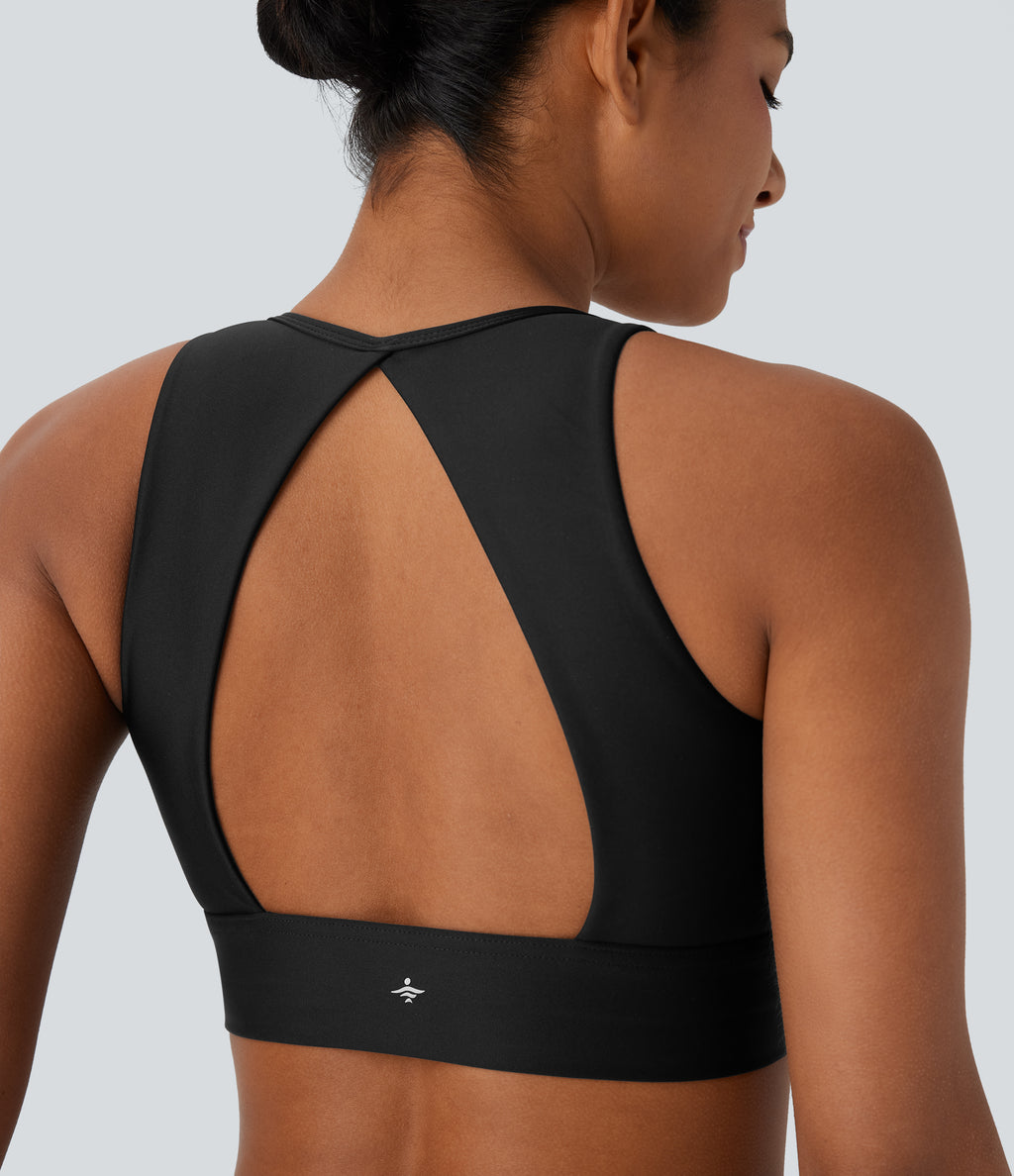 Light Support Sheen Yoga Sports Bra A-D Cups — Black — view 1