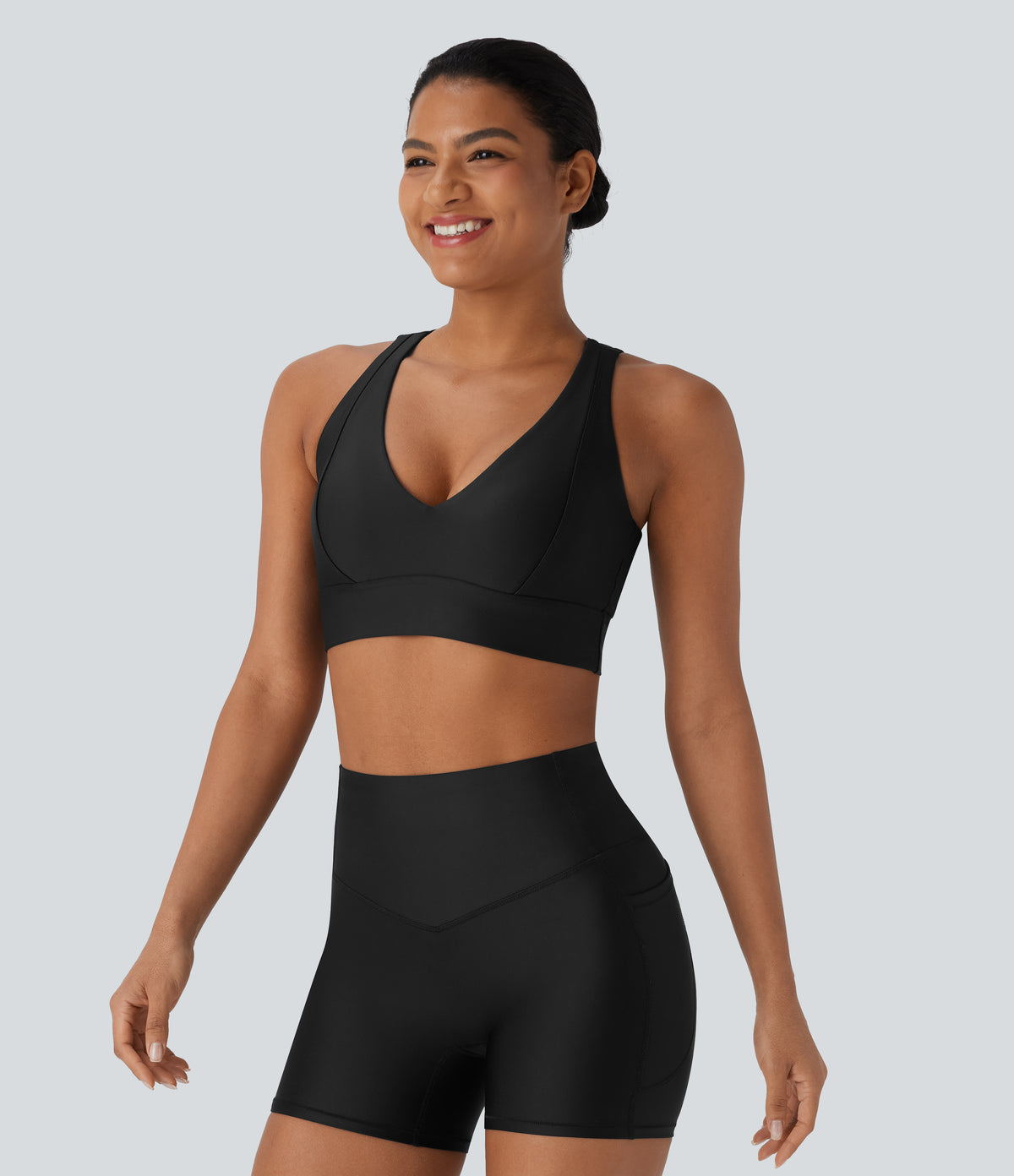 Light Support Sheen Yoga Sports Bra A-D Cups — Black — view 4