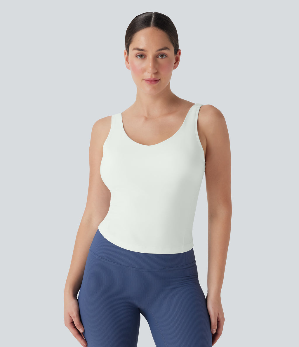 Plush Padded V Neck Running Tank Vest Top DD-F Cups — White — view 3