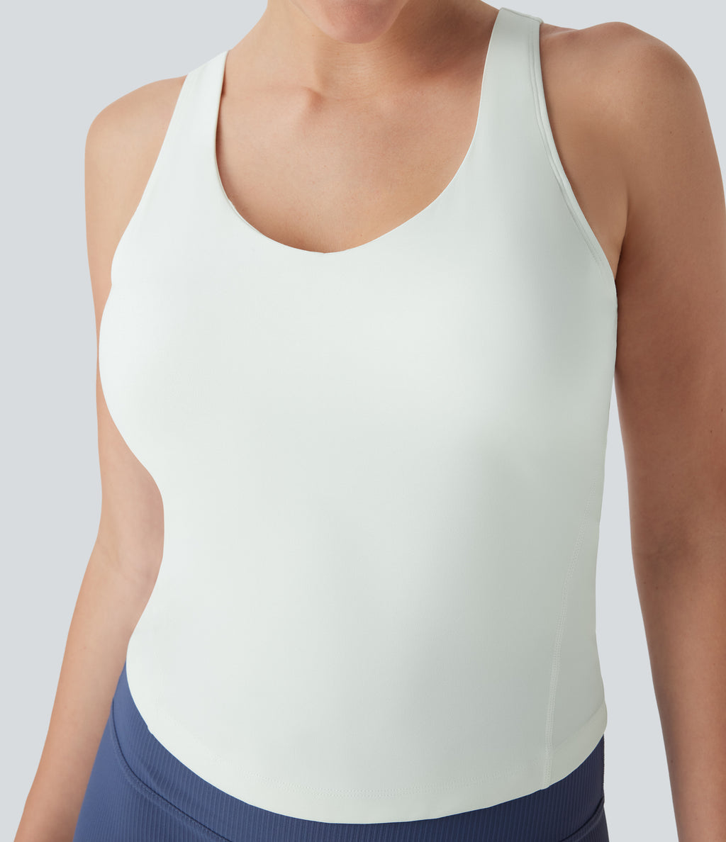 Plush Padded V Neck Running Tank Vest Top DD-F Cups — White — view 5