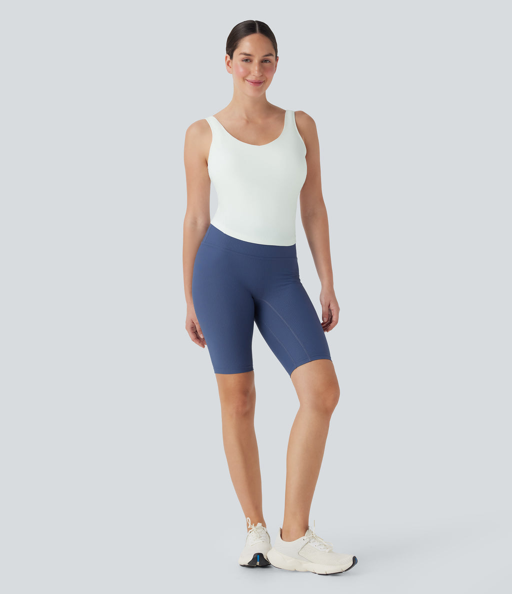 Plush Padded V Neck Running Tank Vest Top DD-F Cups — White — view 6