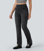 High Waisted Tummy Control Washed Casual Bootcut Jeans with Pockets — Phantom Denim — view 4