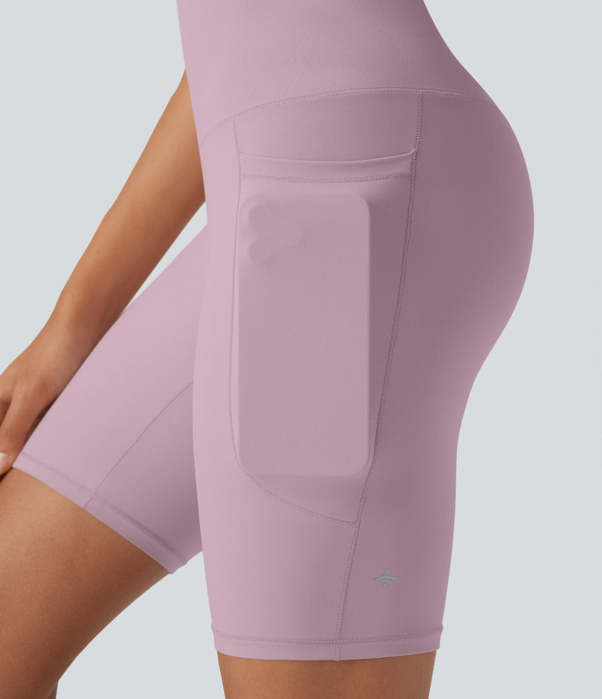 Cool Quick Dry High Waisted Tummy Control Training Biker Shorts 7'' with Pockets-UPF50+ — Dawn Pink — view 5