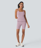 Cool Quick Dry High Waisted Tummy Control Training Biker Shorts 7'' with Pockets-UPF50+ — Dawn Pink — view 7