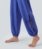 Sleeveless Backless Cut Out Drawstring Yoga Jumpsuit with Pockets — Mottled Glass Blue — view 6