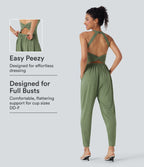 U Neck Harem Casual Jumpsuit with Pockets-Edition DD-F Cups — Light Green Floral Yarn — view 1