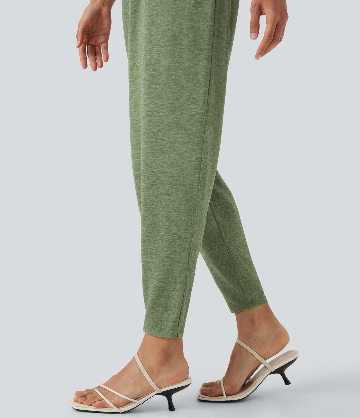 U Neck Harem Casual Jumpsuit with Pockets-Edition DD-F Cups — Light Green Floral Yarn — view 7