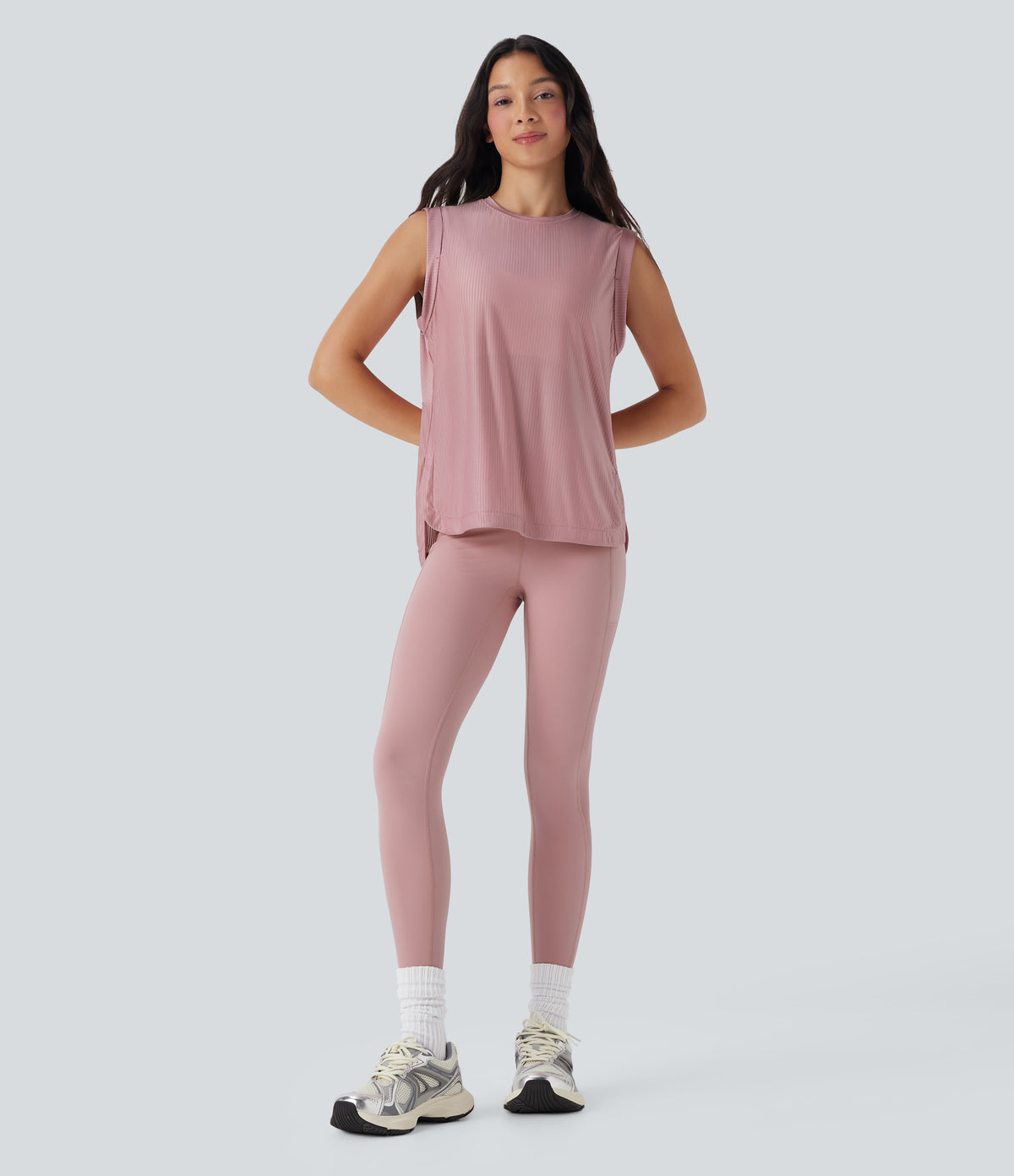 Round Neck Curved Hem Quick Dry Yoga Tank Vest Top — Soft Berry — view 6