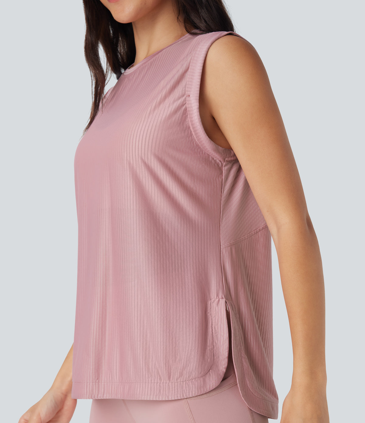 Round Neck Curved Hem Quick Dry Yoga Tank Vest Top — Soft Berry — view 5