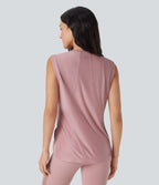Round Neck Curved Hem Quick Dry Yoga Tank Vest Top — Soft Berry — view 2