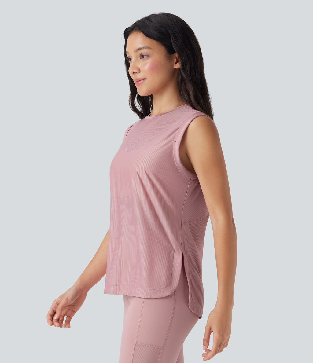 Round Neck Curved Hem Quick Dry Yoga Tank Vest Top — Soft Berry — view 3