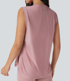 Round Neck Curved Hem Quick Dry Yoga Tank Vest Top — Soft Berry — view 4