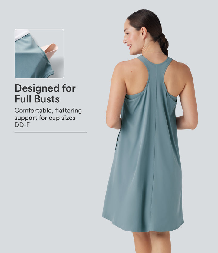 RacerPocket High Low Flowy Mini Quick Dry Casual Dress DD-F Cups — Stone Blue — view 1