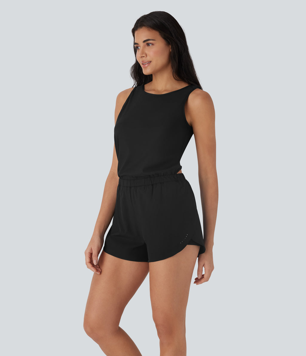 Reflective 2-in-1 Quick Dry Running Playsuit with Pockets-Edition-UPF50+ — Black — view 2