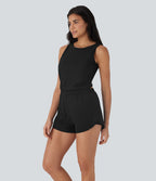 Reflective 2-in-1 Quick Dry Running Playsuit with Pockets-Edition-UPF50+ — Black — view 2