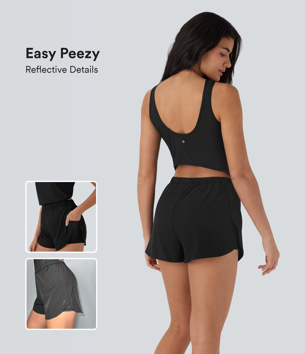 Reflective 2-in-1 Quick Dry Running Playsuit with Pockets-Edition-UPF50+ — Black — view 1