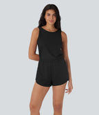 Reflective 2-in-1 Quick Dry Running Playsuit with Pockets-Edition-UPF50+ — Black — view 3